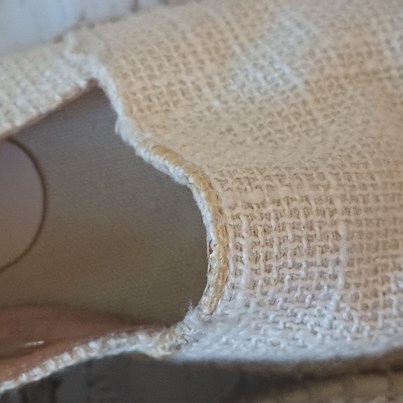 Clara Duran Off White Tweed Silver Captoe Espadrille 1" Platform Slip ons 37 7 - Picture 3 of 11